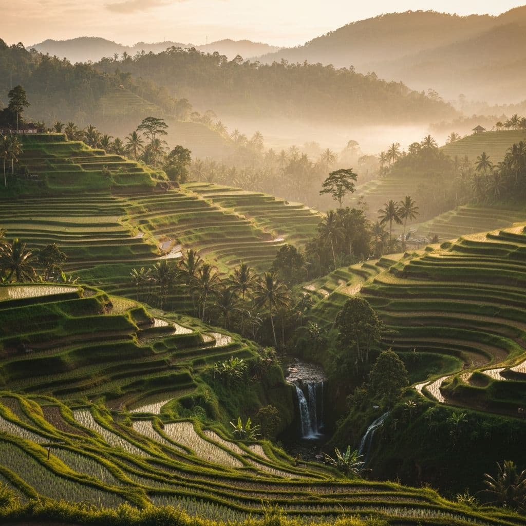 Bali rice terraces with lush green vegetation